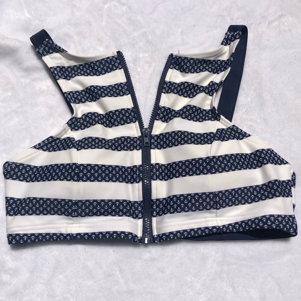Heat Small Anchor Navy Stripe Bikini Swim Top